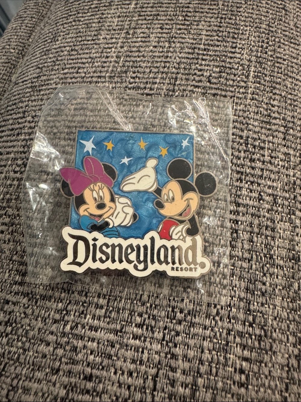 Disneyland Mickey & Minnie Pin with Blue Background and Pink Bow